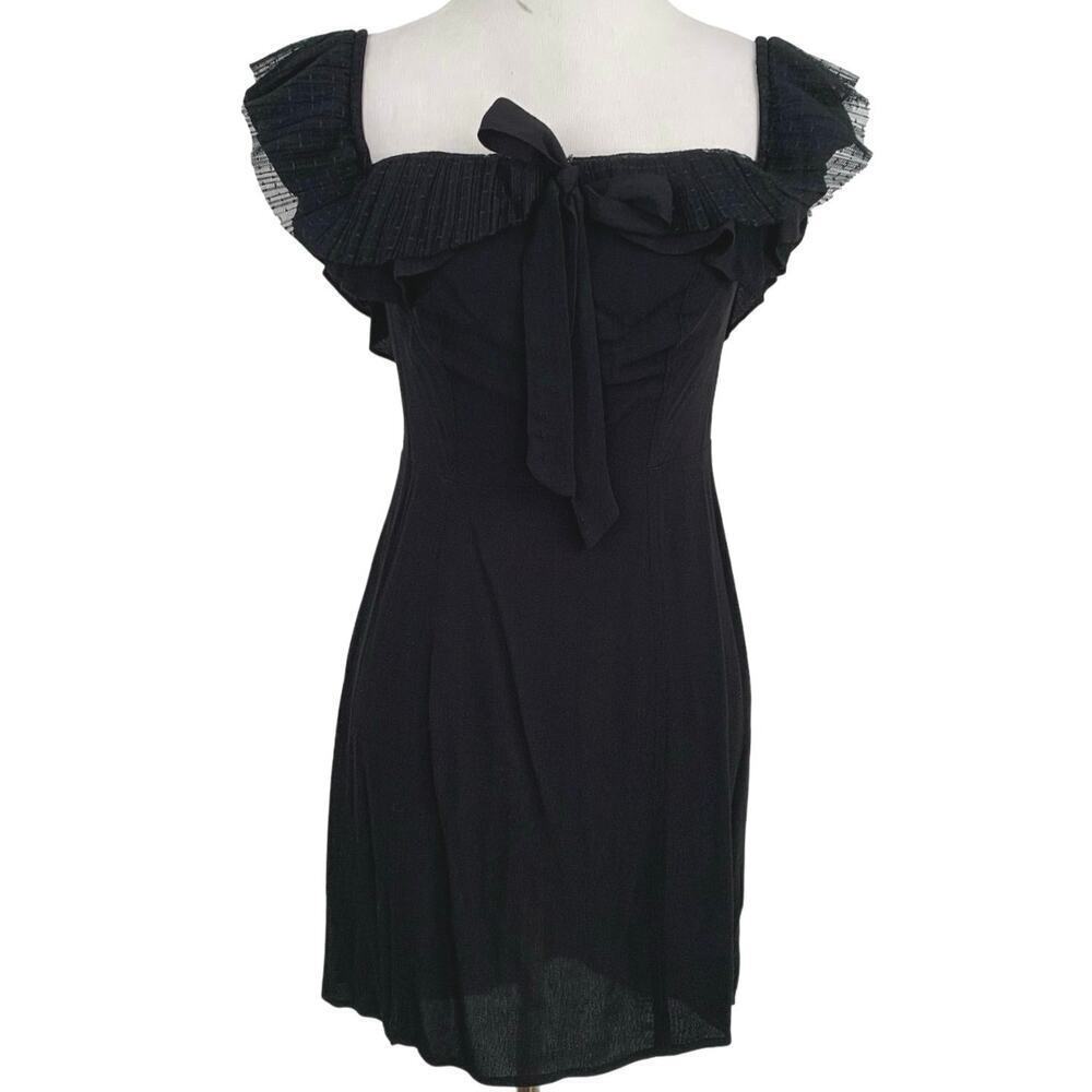 For Love & Lemons Off Shoulder Ruffle Mini Dress Black Cocktail Party Women S - Picture 2 of 10